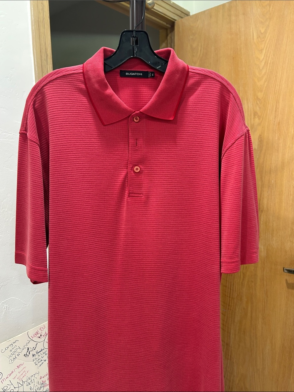 Bugatchi Men's Coral-Red Textured Polo